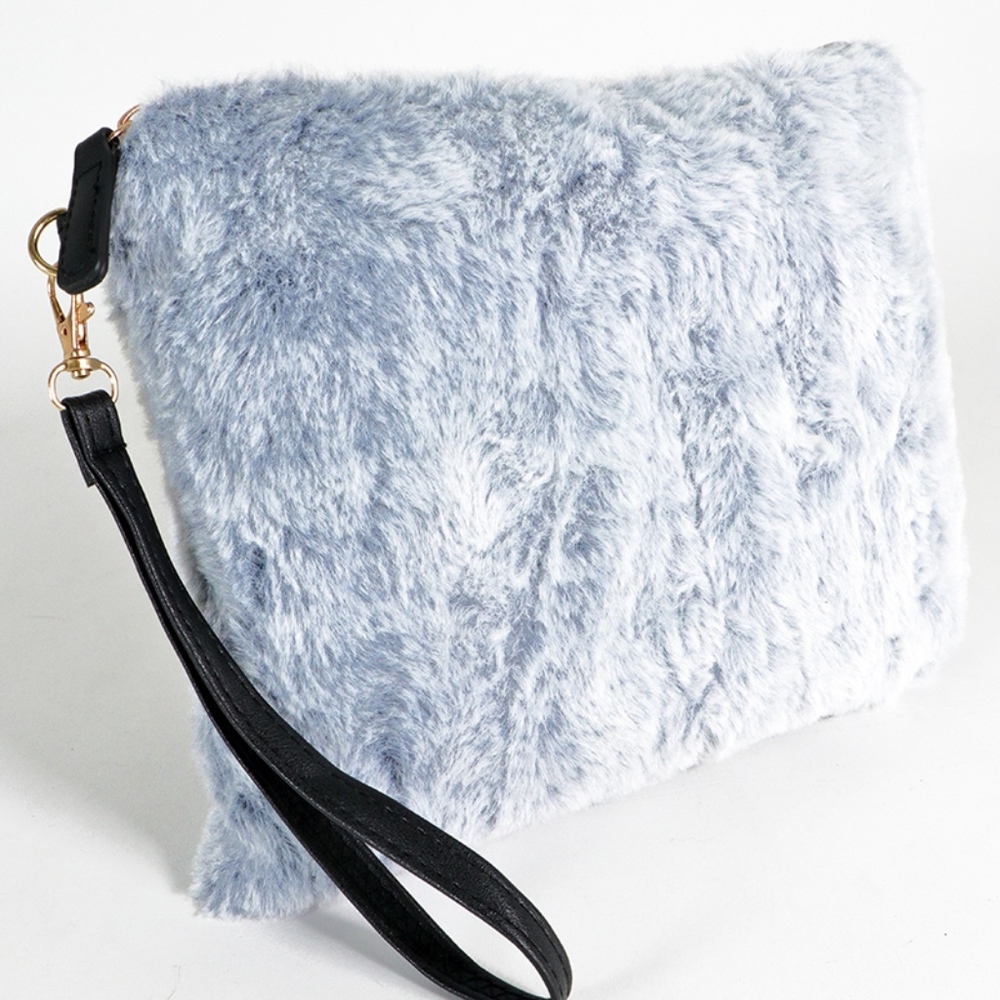 Faux Fur Zipper Clutch Purse Handbag